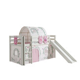 LUCEVI - Pino Halfhoogslaper + Ladder + Glijbaan + Birdy Gordijntjes + 3 Zakjes + Birdy Tunnel - Wit - 90x200 cm