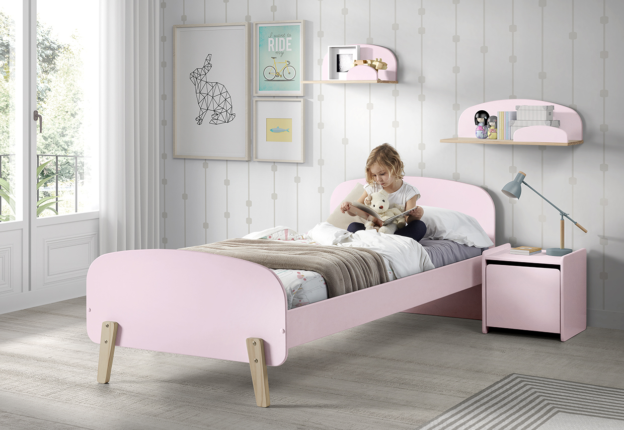 LUCEVI - Kiddy bed + Nachtkastje + Hangplankjes - Roze - 90x200 cm