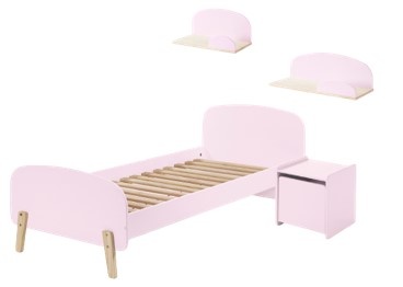 LUCEVI - Kiddy bed + Nachtkastje + Hangplankjes - Roze - 90x200 cm