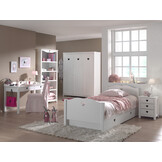 LUCEVI - Amori bed + Lattenbodem + Nachtkastje + 3 Deurs Kleerkast + Bureau + Boekenkast + Rolbed - Wit - 90x200 cm