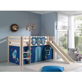 LUCEVI - Pino Halfhoogslaper + Ladder + Glijbaan + Astro Gordijntjes + 3 Zakjes - Bruin - 90x200 cm