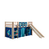 LUCEVI - Pino Halfhoogslaper + Ladder + Glijbaan + Astro Gordijntjes + 3 Zakjes - Bruin - 90x200 cm