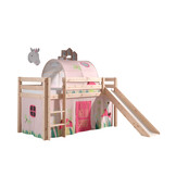 LUCEVI - Pino Halfhoogslaper + Ladder + Glijbaan + Spring Gordijntjes + Spring Tunnel - Bruin - 90x200 cm