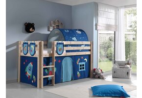 LUCEVI - Pino Halfhoogslaper + Ladder + Astro Gordijntjes + 3 Zakjes + Astro Tunnel - Bruin - 90x200 cm