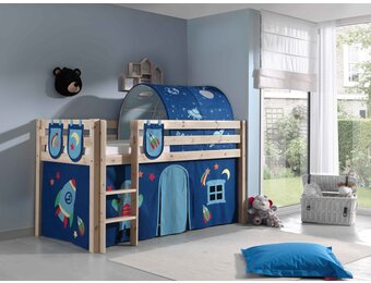 LUCEVI - Pino Halfhoogslaper + Ladder + Astro Gordijntjes + 3 Zakjes + Astro Tunnel - Bruin - 90x200 cm