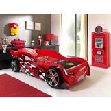 LUCEVI - Carbeds Night Speeder bed + Lattenbodem + Gas Pump Kast - Rood - 70x140 cm