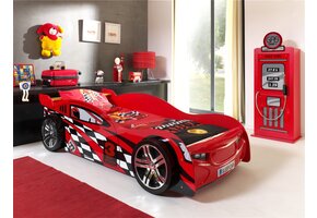 LUCEVI - Carbeds Night Speeder bed + Lattenbodem + Gas Pump Kast - Rood - 70x140 cm