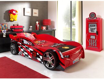 LUCEVI - Carbeds Night Speeder bed + Lattenbodem + Gas Pump Kast - Rood - 70x140 cm