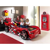 LUCEVI - Carbeds Night Speeder bed + Lattenbodem + Gas Pump Kast - Rood - 70x140 cm