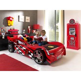 LUCEVI - Carbeds Night Speeder bed + Lattenbodem + Gas Pump Kast - Rood - 70x140 cm