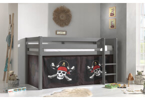 LUCEVI - Pino Halfhoogslaper H115CM + Ladder + Caribian Pirates Gordijntjes - Grijs - 90x200 cm