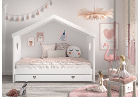 LUCEVI - Amori 90 Huisbed Zonder Rug + Lattenbodem + Rolbed - Wit - 90x200 cm