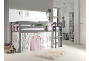 LUCEVI - Pino Halfhoogslaper H115CM + Ladder + Birdy Gordijntjes + 3 Zakjes - Grijs - 90x200 cm