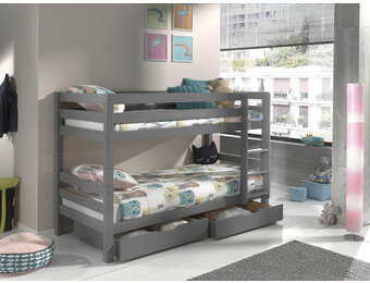 LUCEVI - Pino Stapelbed H140CM + 2 Lades - Grijs - 90x200 cm