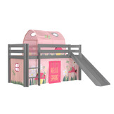 LUCEVI - Pino Halfhoogslaper + Ladder + Glijbaan + Spring Gordijntjes + Spring Tunnel - Grijs - 90x200 cm