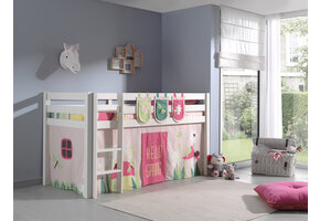 LUCEVI - Pino Halfhoogslaper + Ladder + Spring Gordijntjes + 3 Zakjes - Wit - 90x200 cm