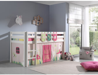 LUCEVI - Pino Halfhoogslaper + Ladder + Spring Gordijntjes + 3 Zakjes - Wit - 90x200 cm