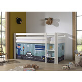 LUCEVI - Pino Halfhoogslaper H115CM + Ladder + Police Gordijntjes - Wit - 90x200 cm