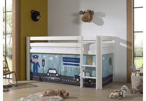 LUCEVI - Pino Halfhoogslaper H115CM + Ladder + Police Gordijntjes - Wit - 90x200 cm