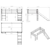 LUCEVI - Pino Halfhoogslaper + Ladder + Glijbaan + Spring Gordijntjes - Bruin - 90x200 cm