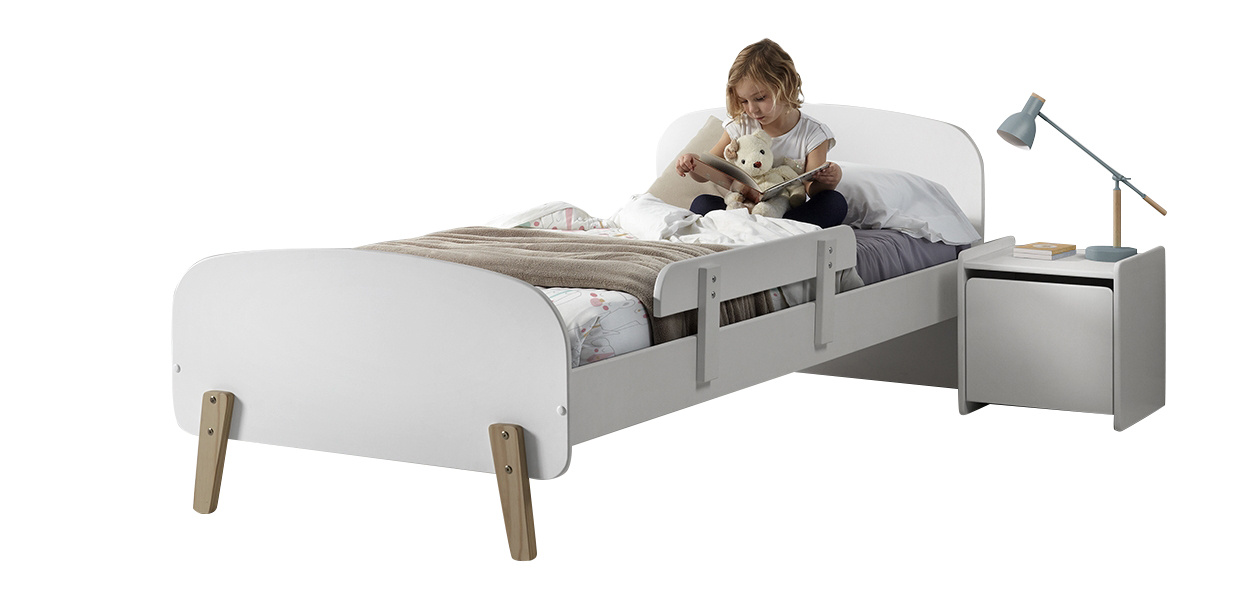 LUCEVI - Kiddy bed + Nachtkastje + Uitvalbeveiliging - Wit - 90x200 cm