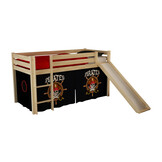 LUCEVI - Pino Halfhoogslaper + Ladder + Glijbaan + Pirates Gordijntjes - Bruin - 90x200 cm