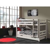 LUCEVI - Pino Stapelbed H140CM + 2 Lades + Ladder - Wit - 90x200 cm