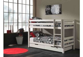 LUCEVI - Pino Stapelbed H140CM + 2 Lades + Ladder - Wit - 90x200 cm