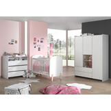 LUCEVI - Kiddy Babybed + Commode 3 laden + 3 Deurs Kleerkast - Wit - 60x120 cm