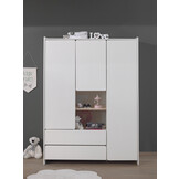 LUCEVI - Kiddy Babybed + Commode 3 laden + 3 Deurs Kleerkast - Wit - 60x120 cm