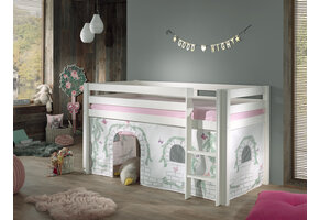 LUCEVI - Pino Halfhoogslaper + Ladder + Birdy Gordijntjes - Wit - 90x200 cm