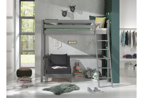 LUCEVI - Pino Mezzanine bed + Ladder + Slaapfauteuil - Grijs - 90x200 cm