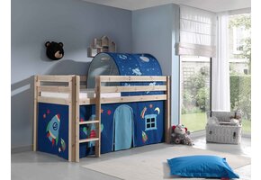 LUCEVI - Pino Halfhoogslaper + Ladder + Astro Gordijntjes + Astro Tunnel - Bruin - 90x200 cm