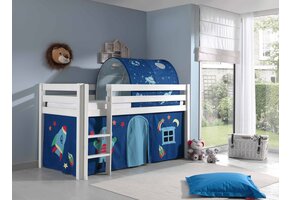 LUCEVI - Pino Halfhoogslaper + Ladder + Astro Gordijntjes + Astro Tunnel - Wit - 90x200 cm