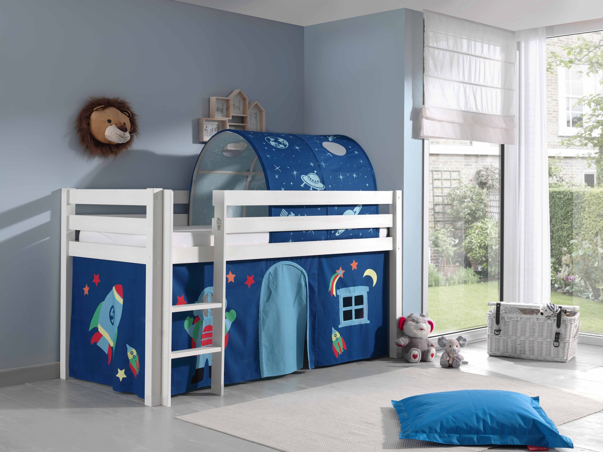 LUCEVI - Pino Halfhoogslaper + Ladder + Astro Gordijntjes + Astro Tunnel - Wit - 90x200 cm