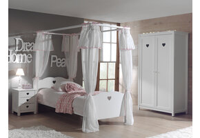 LUCEVI - Amori Hemelbed + Nachtkastje + 2 Deurs Kleerkast + Bedlinnen - wit - 90x200 cm