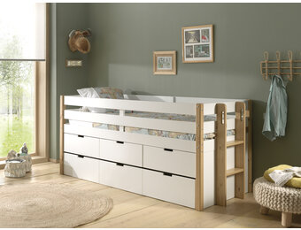 LUCEVI - Margrit Kajuitbed + 3 Laden + Rolbed - Wit - 90x200 cm