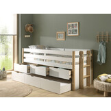 LUCEVI - Margrit Kajuitbed + 3 Laden + Rolbed - Wit - 90x200 cm