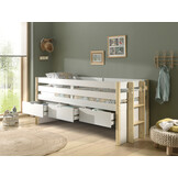 LUCEVI - Margrit Kajuitbed + 3 Laden + Rolbed - Wit - 90x200 cm