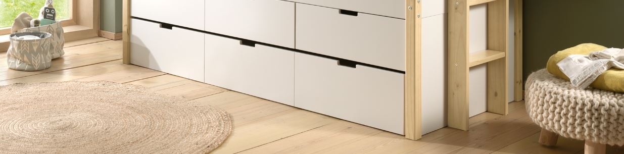 LUCEVI - Margrit Kajuitbed + 3 Laden + Rolbed - Wit - 90x200 cm