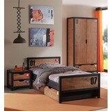 LUCEVI - Alex bed + Lattenbodem + Rolbed + Nachtkastje + 2 Deurs Kleerkast - Bruin - 90x200 cm