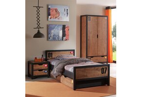 LUCEVI - Alex bed + Lattenbodem + Rolbed + Nachtkastje + 2 Deurs Kleerkast - Bruin - 90x200 cm