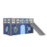 LUCEVI - Pino Halfhoogslaper + Ladder + Glijbaan + Astro Gordijntjes + 3 Zakjes - Grijs - 90x200 cm