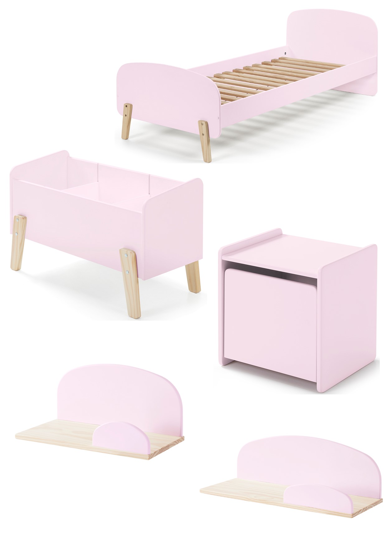 LUCEVI - Kiddy bed + Nachtkastje + Hangplankjes + Speelkoffer - Roze - 90x200 cm