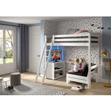 LUCEVI - Pino Mezzanine bed + boekenkast + Slaapfauteuil - Wit - 90x200 cm