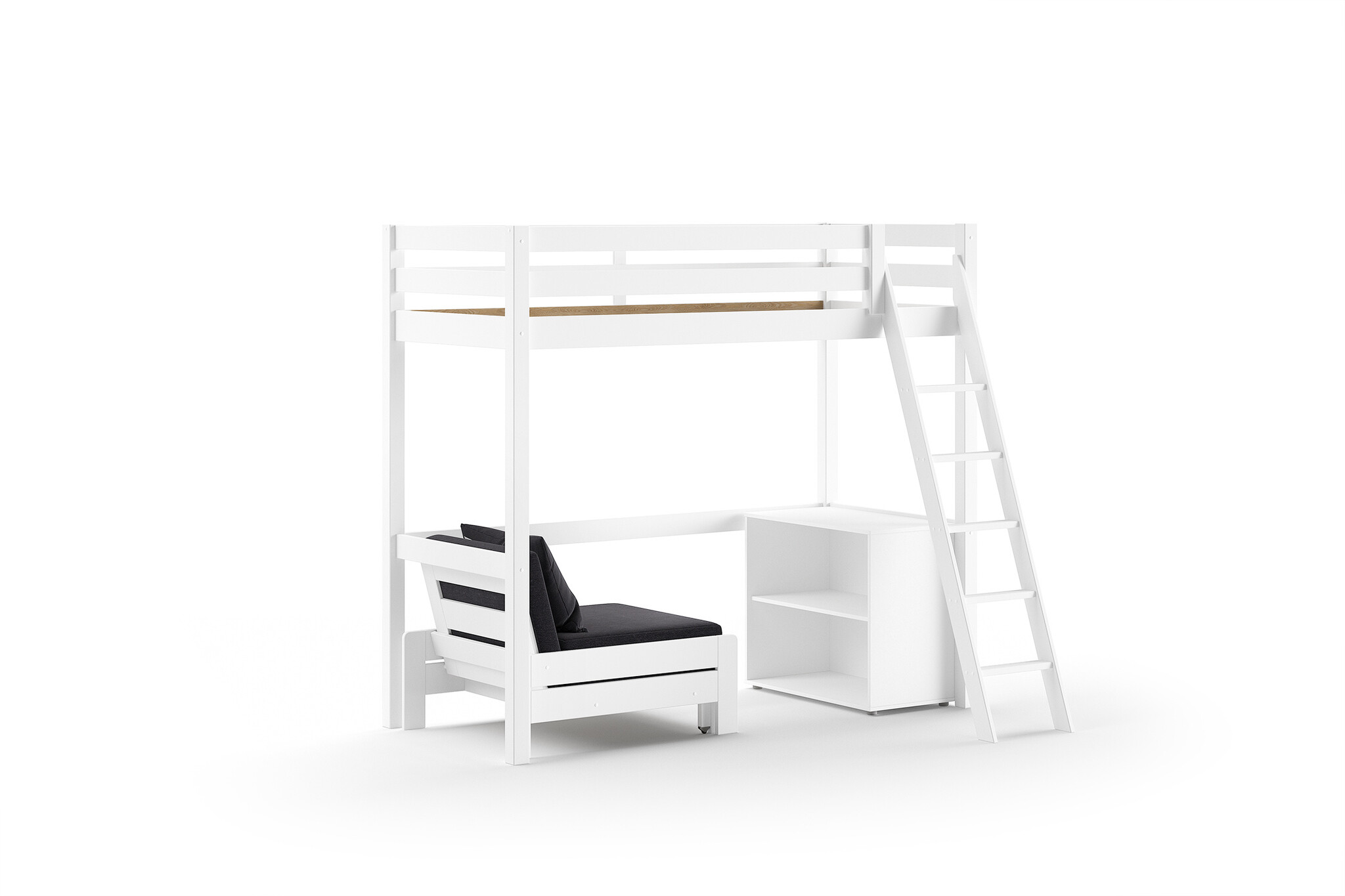 LUCEVI - Pino Mezzanine bed + boekenkast + Slaapfauteuil - Wit - 90x200 cm