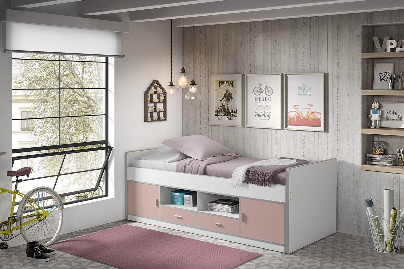 LUCEVI - Bonny Kajuitbed + Lattenbodem - Roze - 90x200 cm