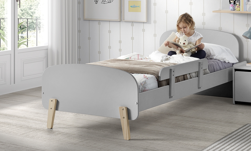 LUCEVI - Kiddy bed + Uitvalbeveiliging - Cool Grey - 90x200 cm