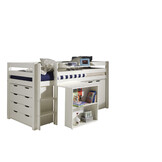 LUCEVI - Pino Halfhoogslaper + Ladder + Bureau + Commode 4 laden + Hangplank + Commode 2 deuren - Wit - 90x200 cm