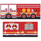 LUCEVI - Pino Halfhoogslaper H115CM + Ladder + Glijbaan + Fire Truck Gordijntjes - Bruin - 90x200 cm